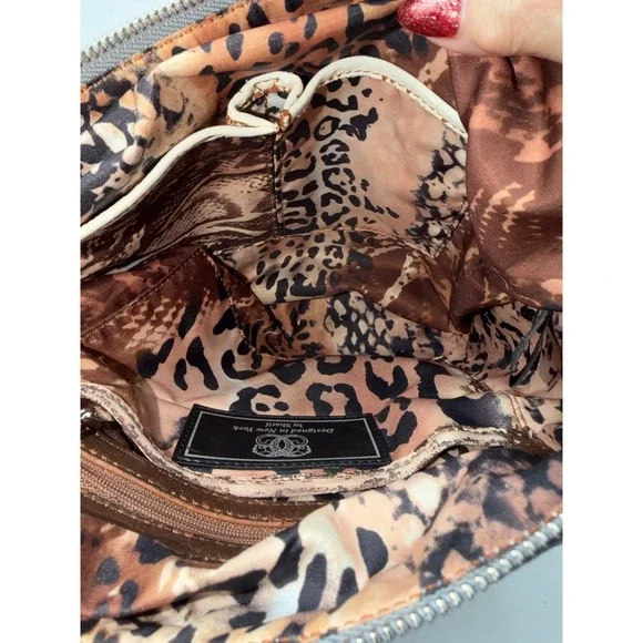 Sharif 1827 Blue Leather Embroidered Parrot Floral Crossbody Bag Grey Trim - Picture 12 of 12